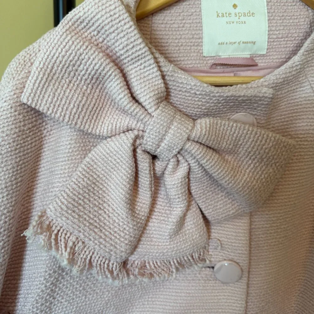 NEW, Unworn Kate Spade Pink Tweed Bow Coat Size XL - Picture 3 of 7
